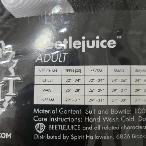Spirit Halloween Beetlejuice Costume Adult Small Jacket Pants Tie Black White - Picture 13 of 14
